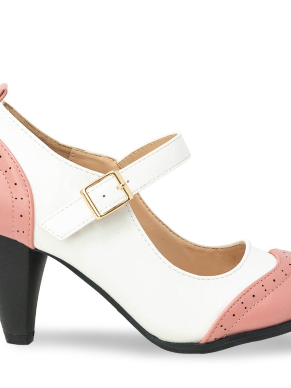 Chase & Chloe Dora-2 Women's Round Toe Two Tone Mary Jane Pumps - Picture 2 of 3